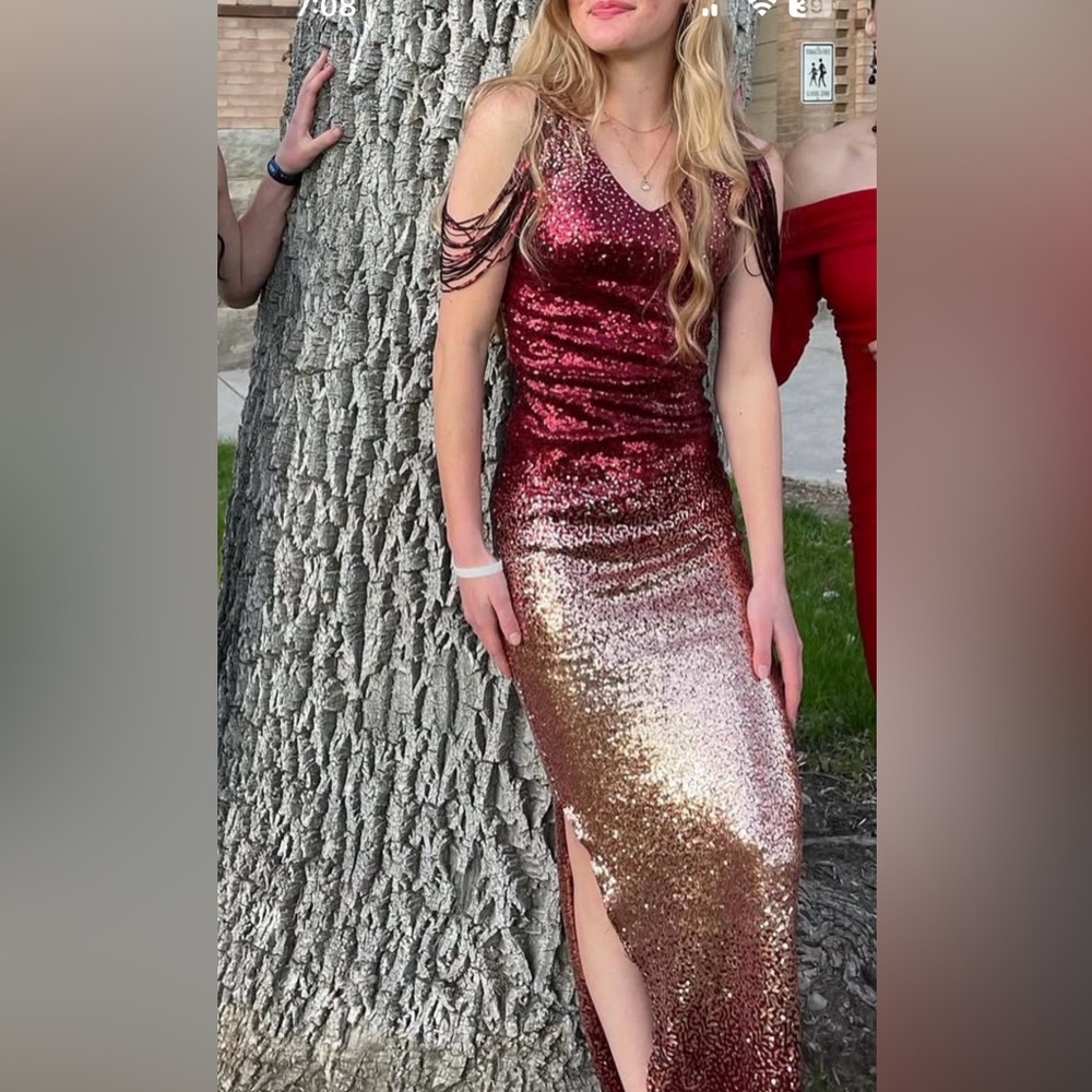 Elegant Red and Gold Sequin Dress